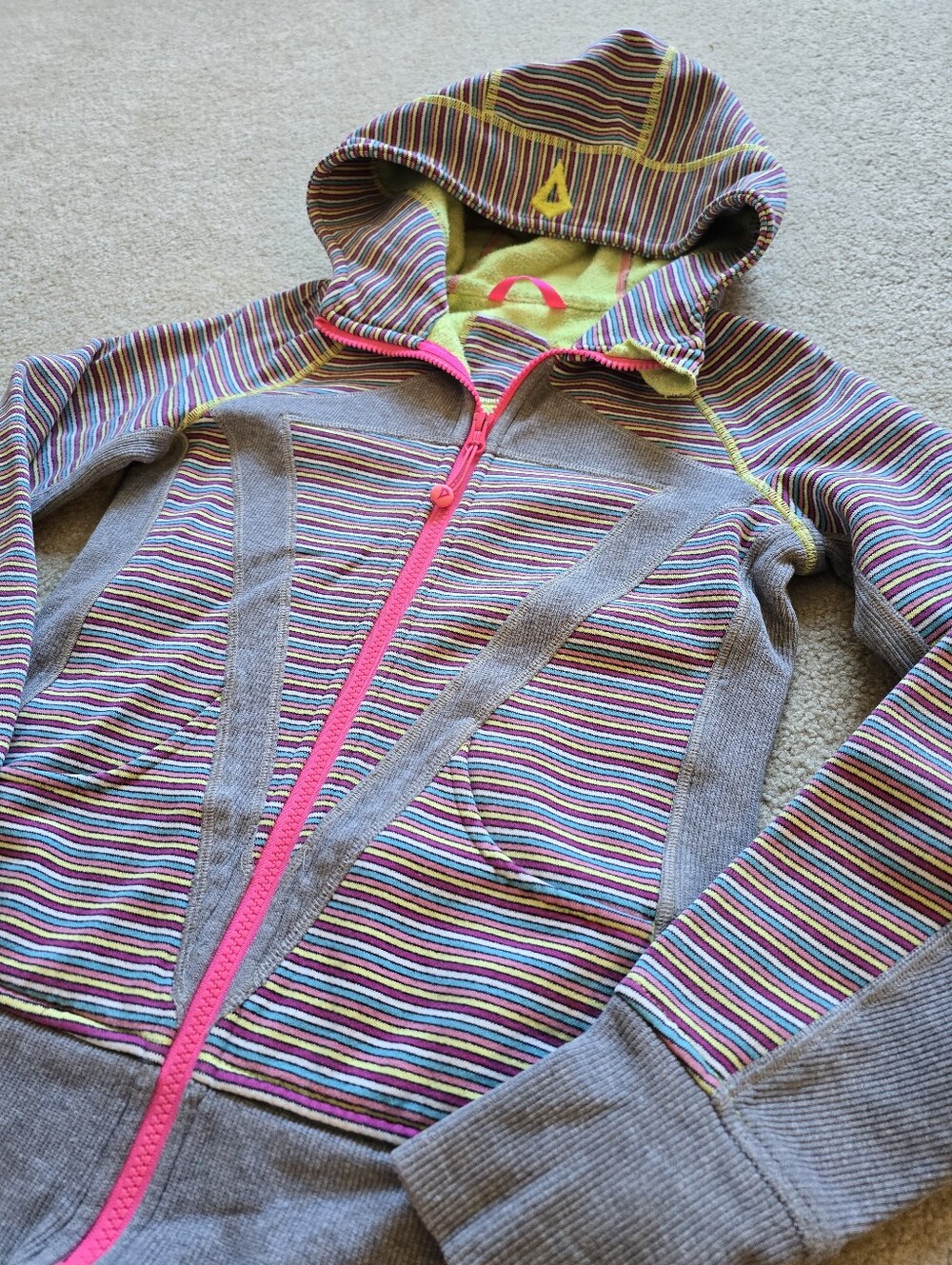 Ivivva by Lululemon Youth Size 12 Striped Full Zip Hoodie